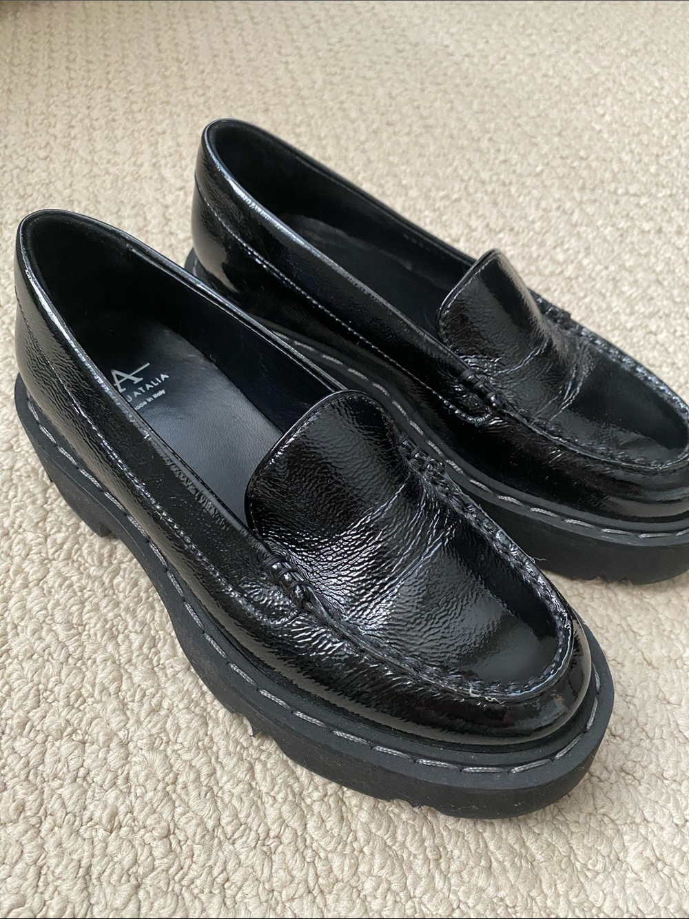 Aquatalia Black Patent Loafers with Platform Sole